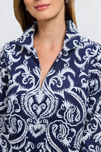 Foxcroft Agnes Printed Damask Long Sleeve Shirt in blue - women's shirt - view 5