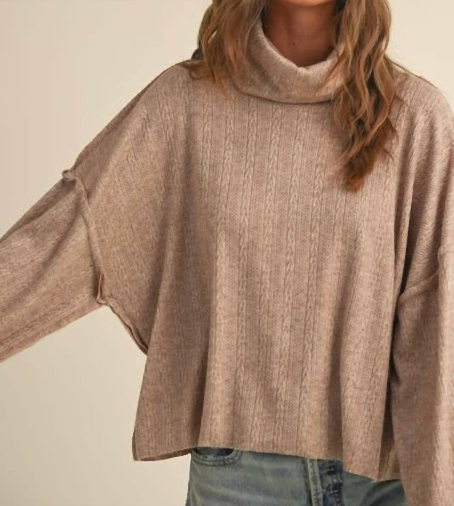 Miou Muse - Turtle Neck Dolman Sleeve Sweater