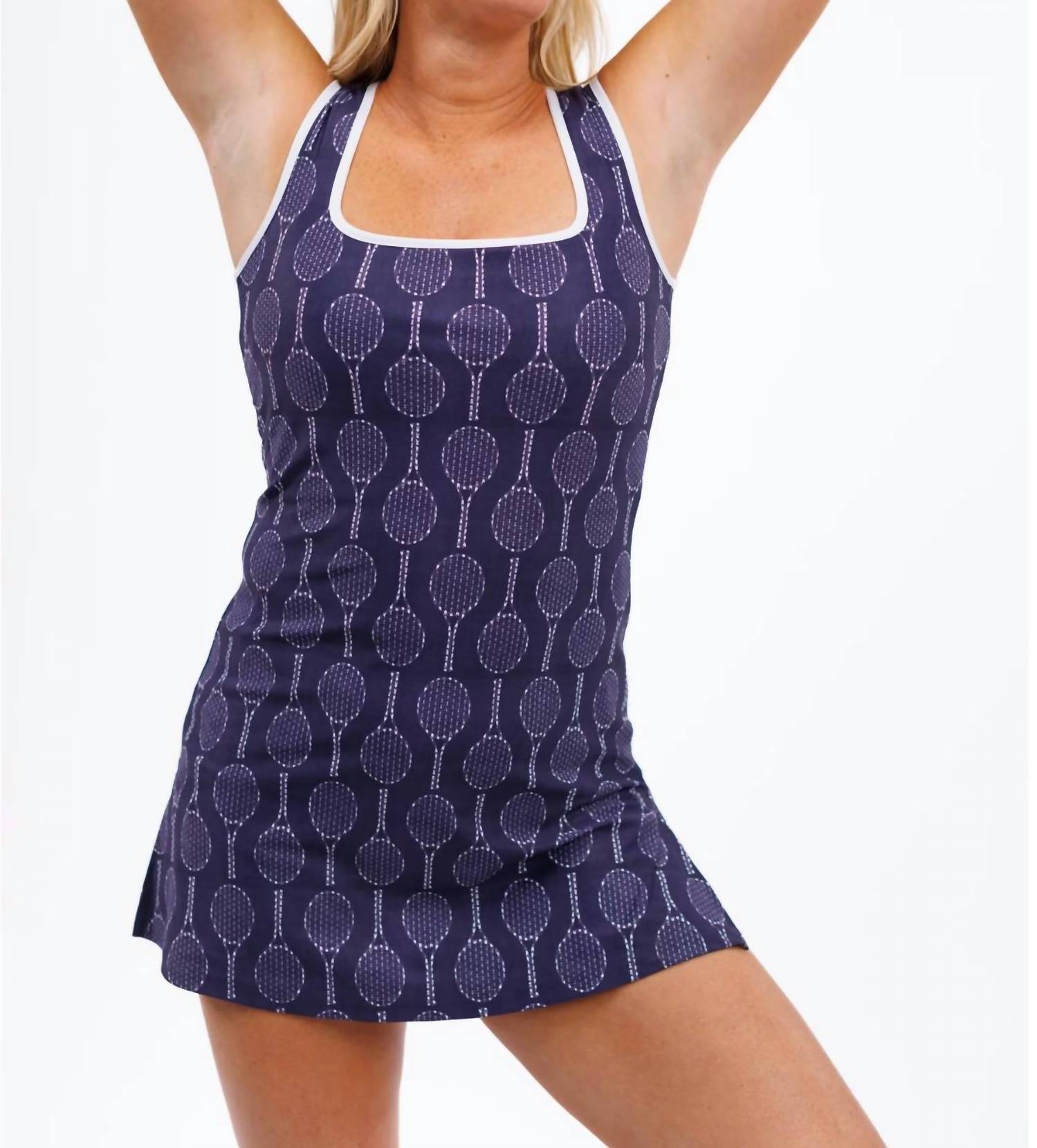 SMITH & QUINN June Tennis Dress in racket club navy - women's dress - detail view