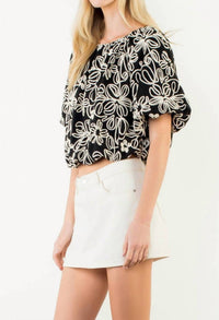 Thml - Puff Sleeve Floral Embroidery Detail Top