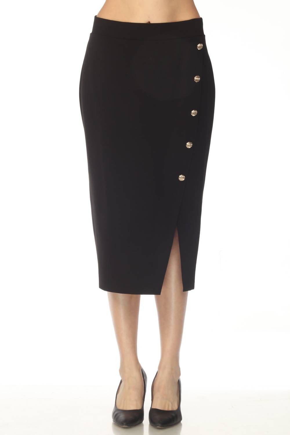 Joseph Ribkoff - Asymmetric Slit Midi Pencil Skirt
