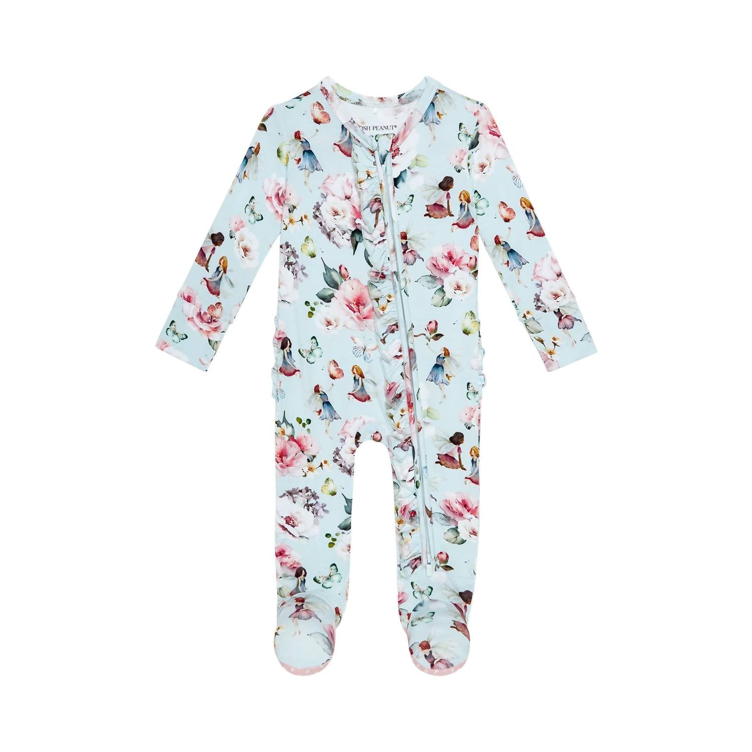 Posh Peanut - Baby Girls Ruffled Zippered Footie