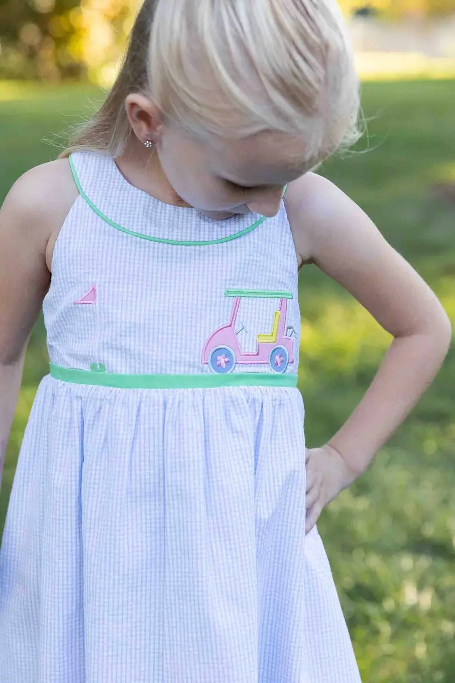Florence Eiseman - Girls Golf Cart Seersucker Dress