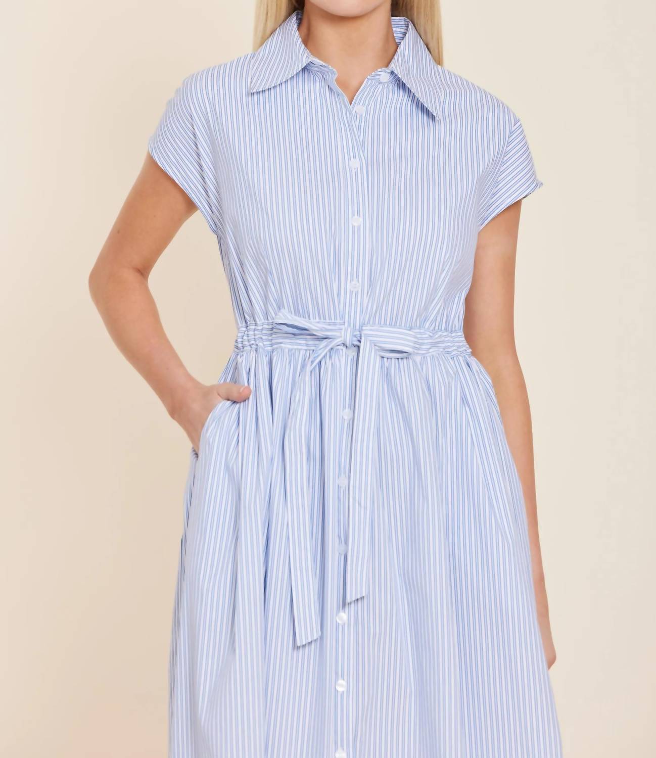 Dolce Cabo - Poplin Belted Shirt Midi Dress