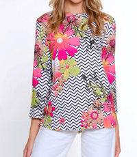 Multiples - 3/4 Sleeve Scoop Neck Embelished Top