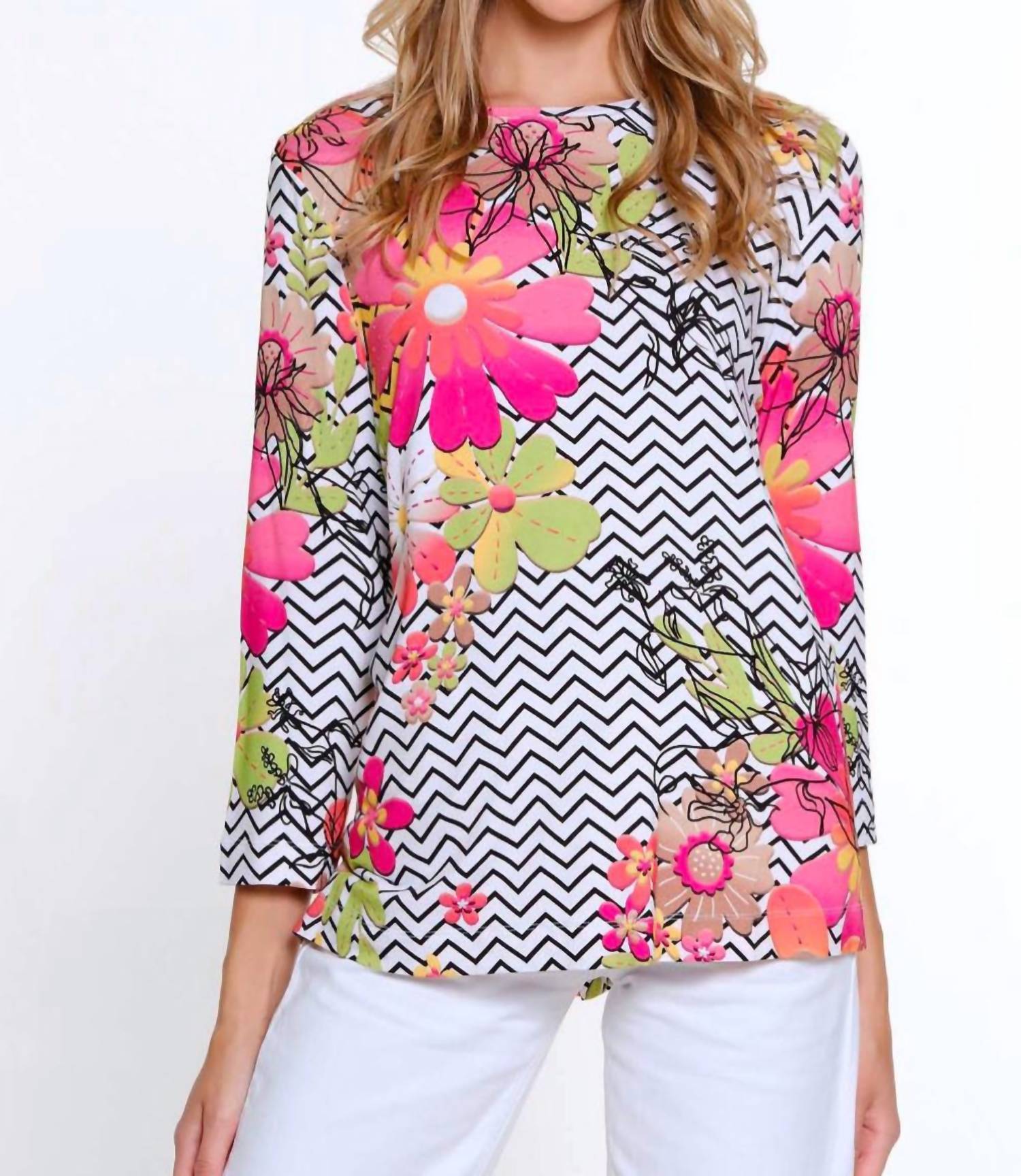 Multiples - 3/4 Sleeve Scoop Neck Embelished Top