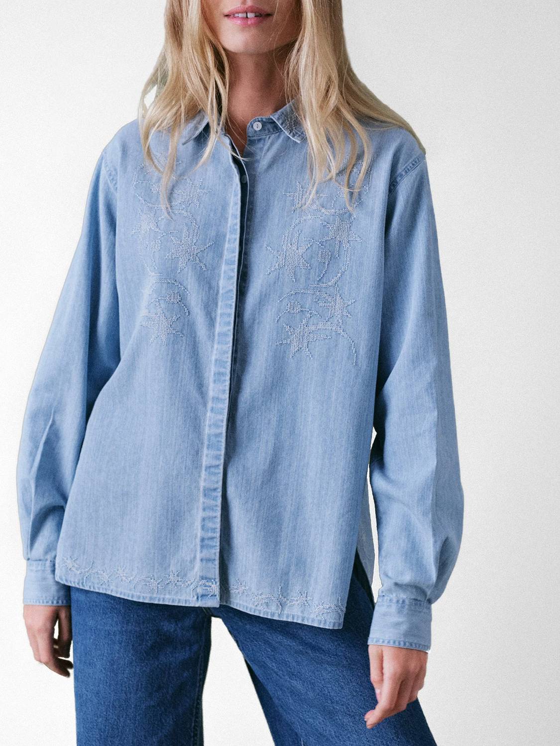 Cape Cove - Stella Embroidered Denim Blouse
