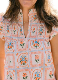 VICTORIA DUNN Layla Floral Blouse in perennial blooms - women's blouse - detail view