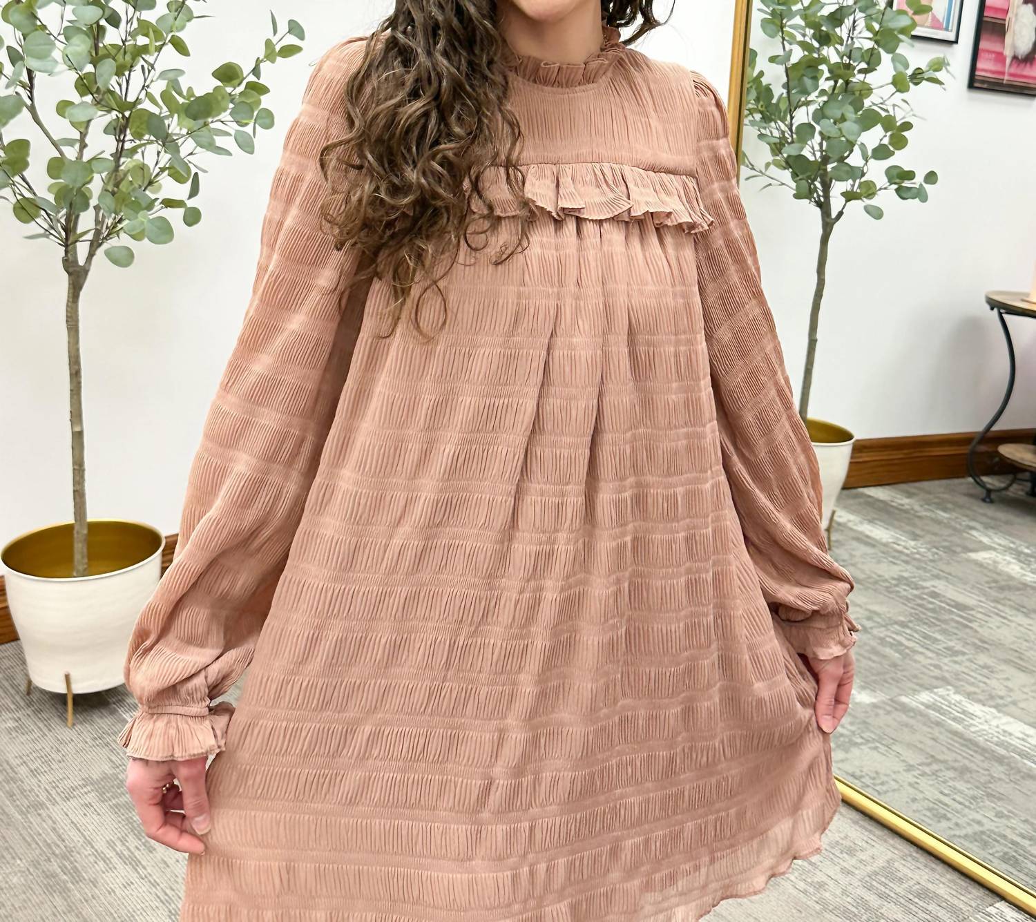 Listicle - Textured Long Sleeve Mini Dress