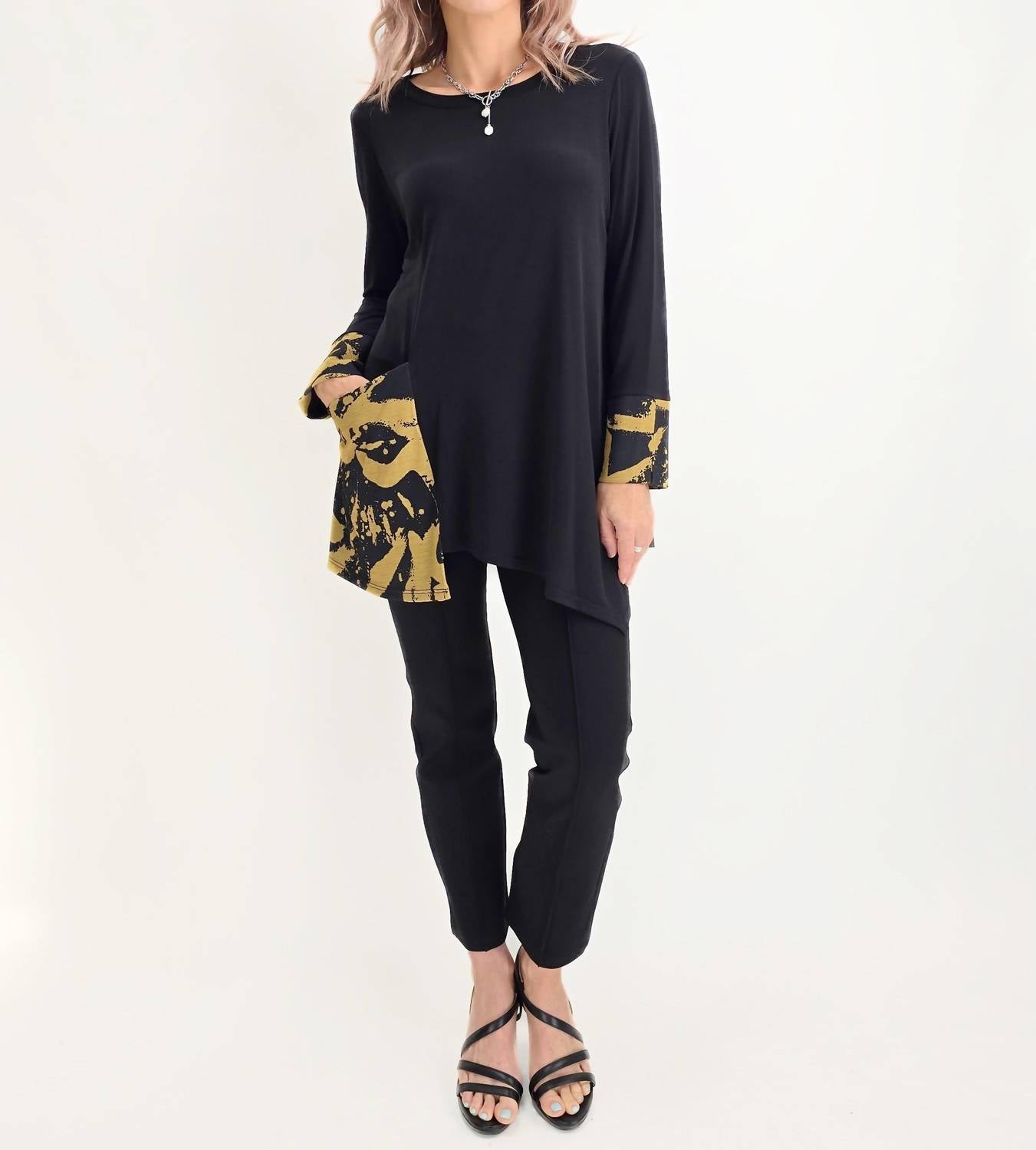 Ic Collection - Asymmetrical Pocket Long Sleeve Top