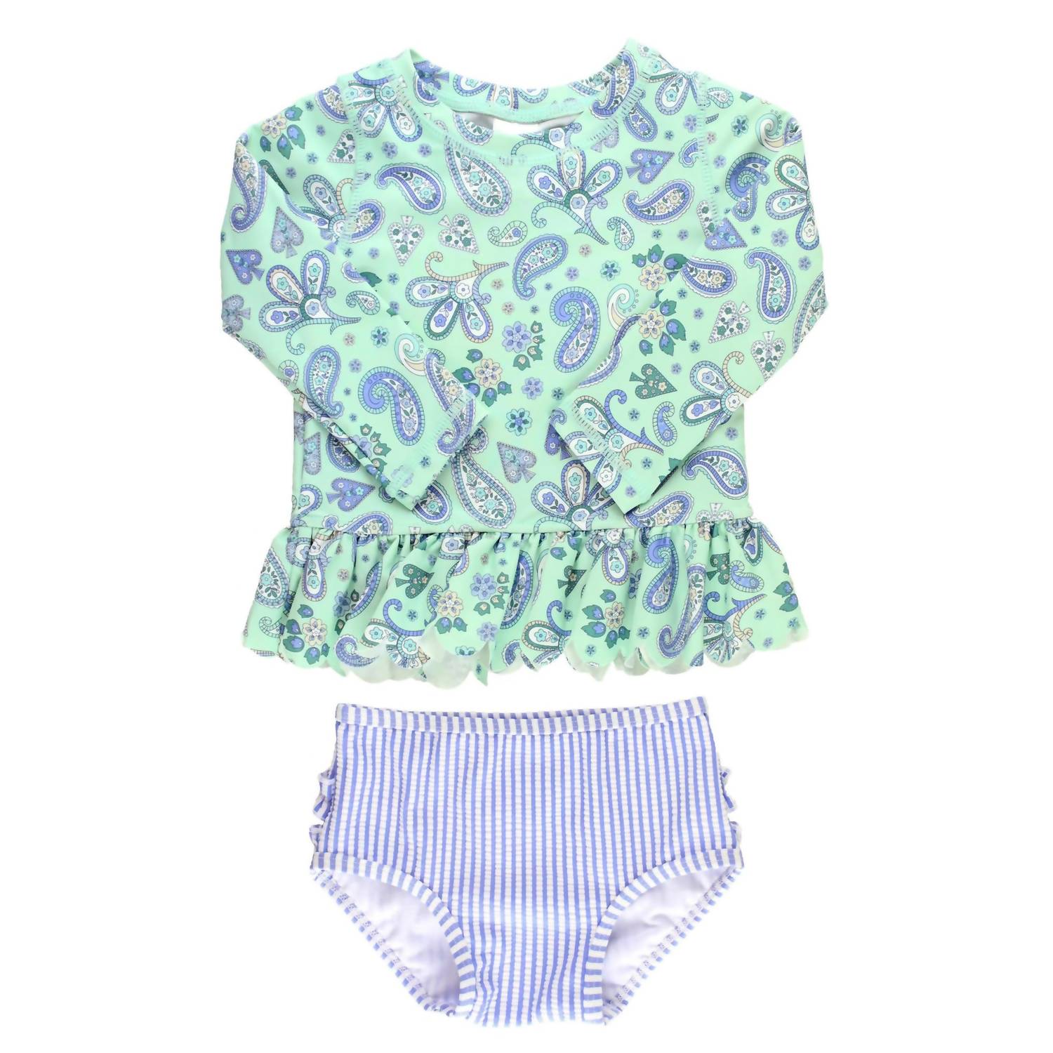Rufflebutts - Girls' Paisley Peplum Two-Piece Rash Guard
