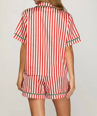SHE + SKY Doc Striped Pajama Set in red - women's intimate - detail view