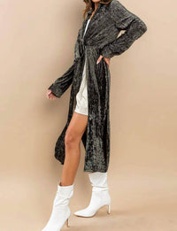 Ces Femme - Mena Metallic Open Front Tie Long Duster