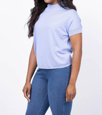 Elliott Lauren Modal Knit Hi Neck Short Sleeve Tee in iris - women's t-shirt - detail view