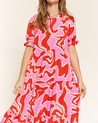 Jade By Jane - Beautiful Chaos Tiered Short Sleeve A-line Midi Dress