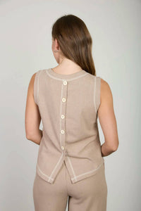Blu Pepper - Back Button Detail Sleeveless Ribbed Top And Drawstring Lounge Set