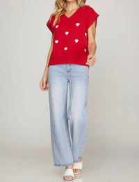 She + Sky - V-NECK HEART PATTERN SWEATER VEST