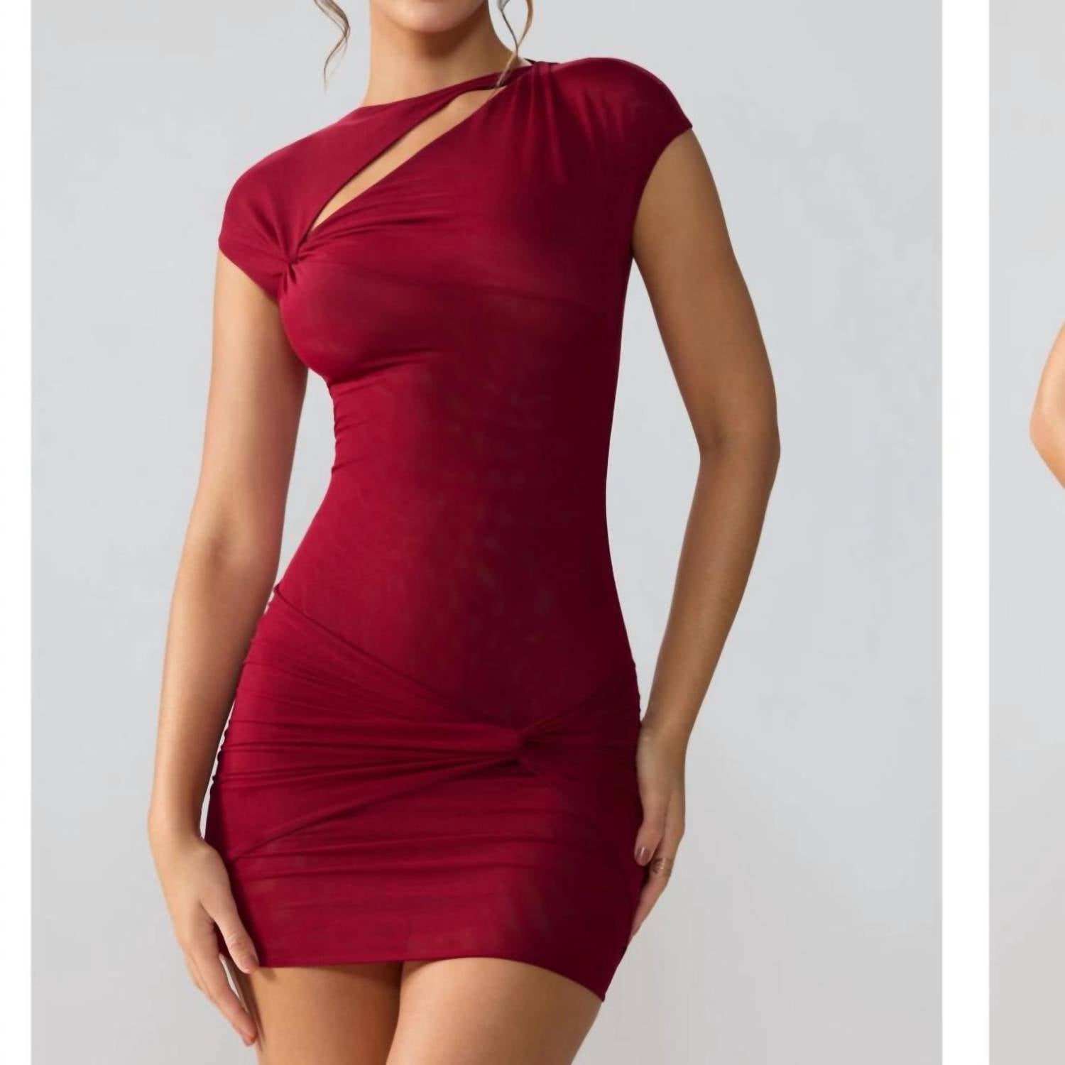 Oh Polly - Aurelia Mesh Cap Sleeve Cut Out Mini Dress