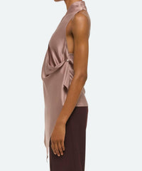 HELMUT LANG Drape Silk Satin Cowl Top in tea rose - women's blouse - alternate view