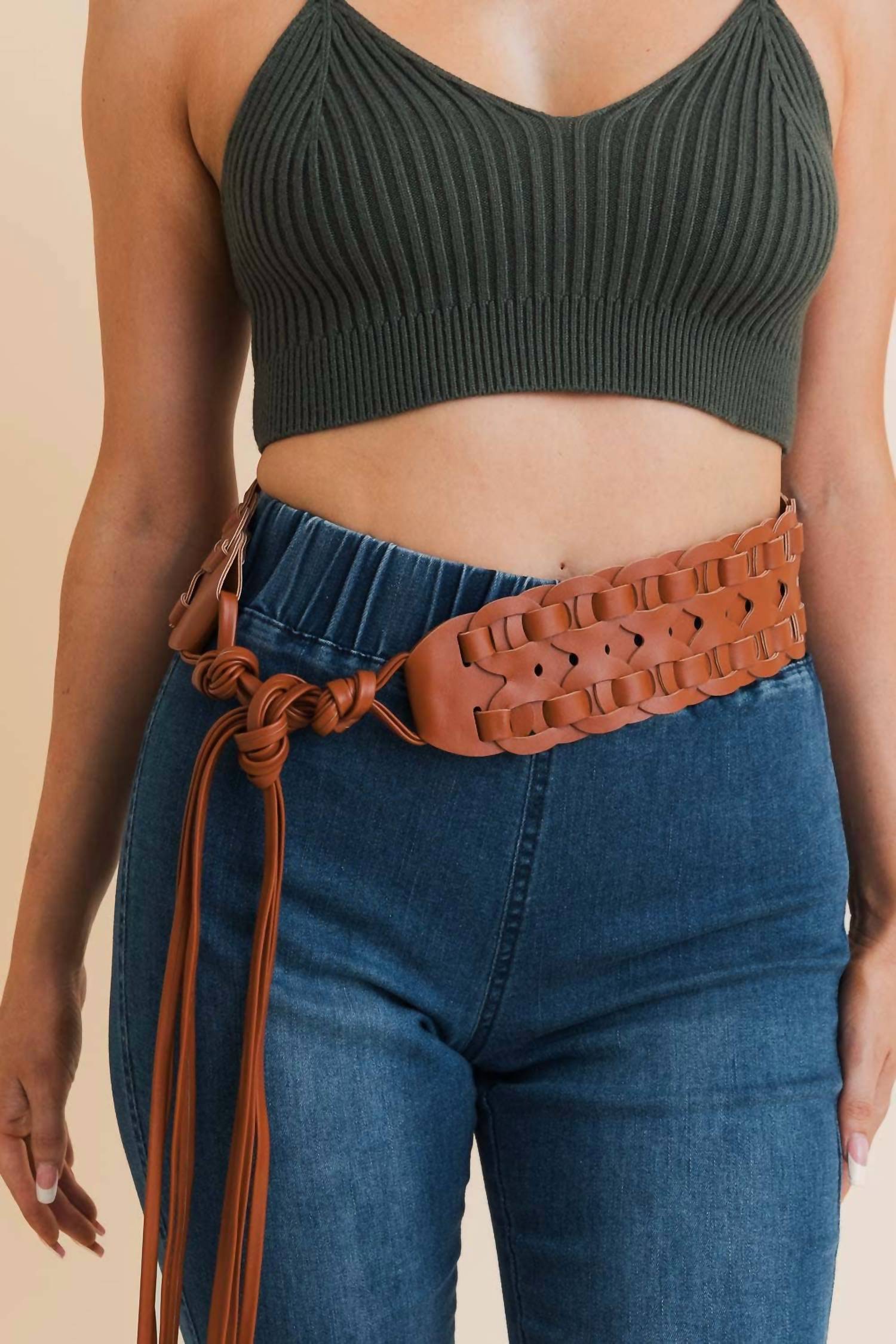 Leto - Women's Wide Woven Vegan Leather Belt