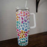 Katydid - Pastel Leopard Printed Stainless Steel Tumbler 40 oz with Handle Straw Lid