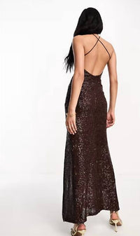 Asos Design - Sequin Cut Out Gown