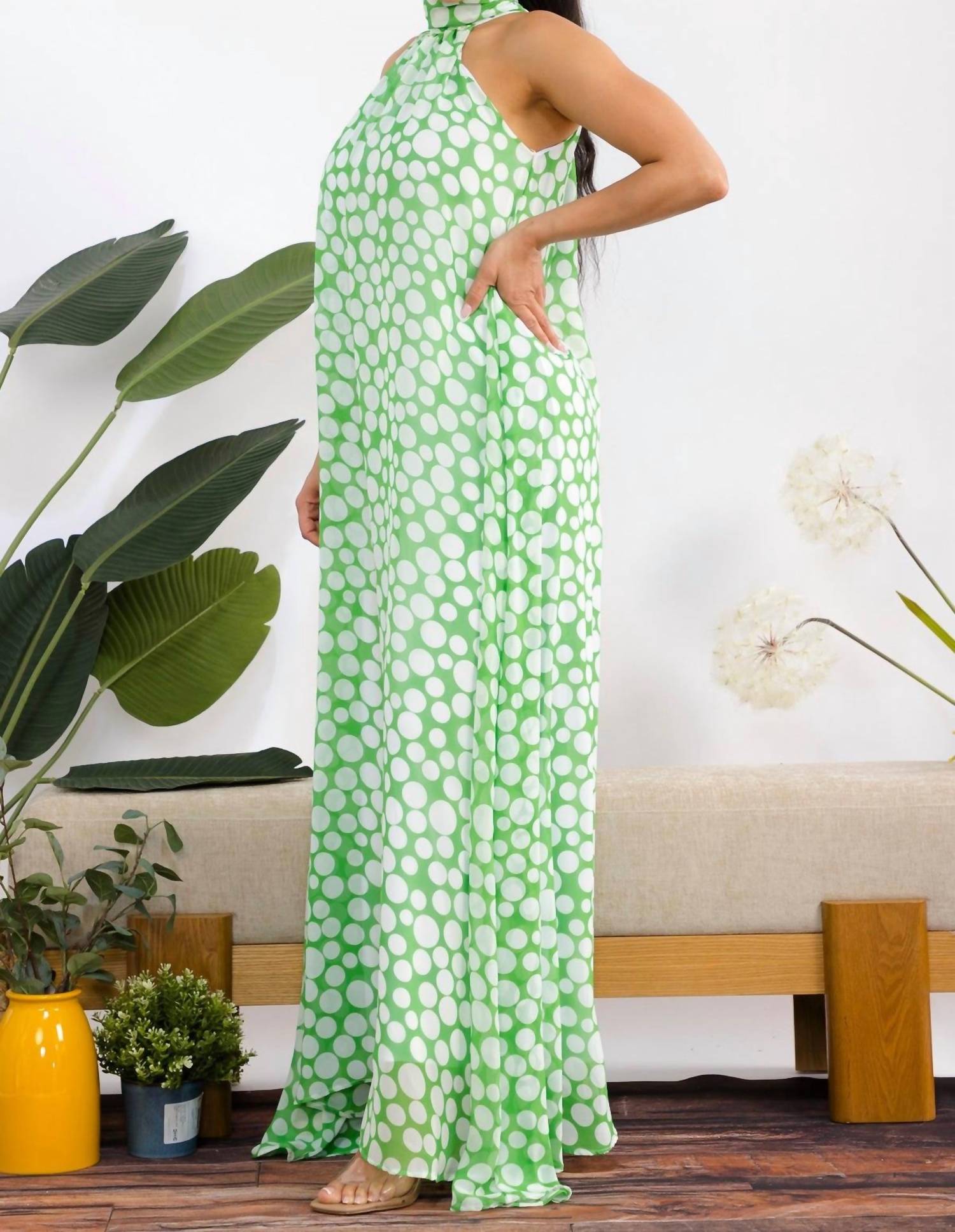 Karen Kane Halterneck Polka Dots Jumpsuit in green - women's pants - alternate view