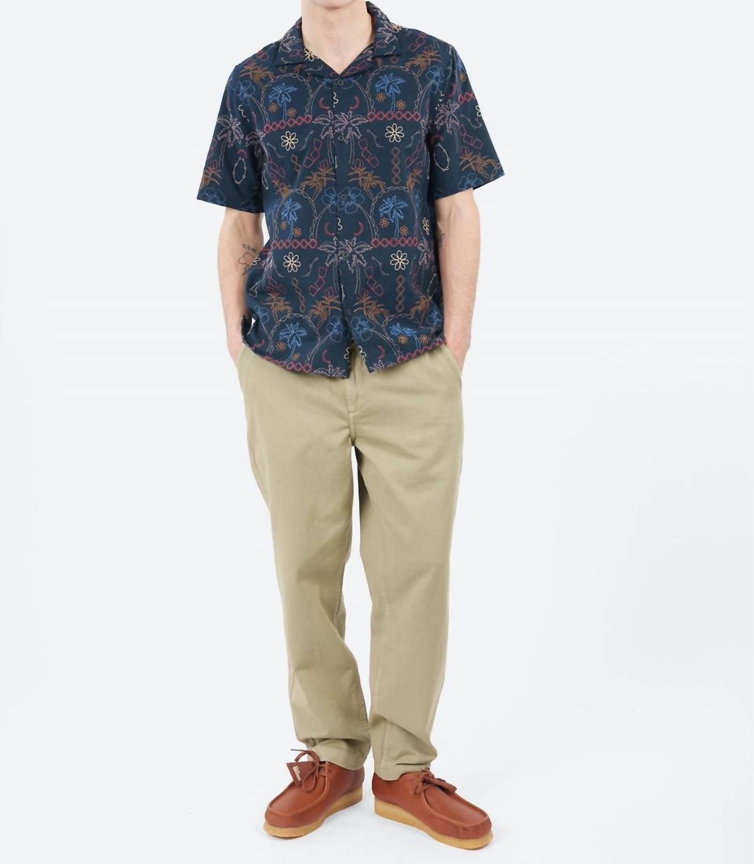 Wax London Didcot Short Sleeve Shirt in navy - men's t-shirt