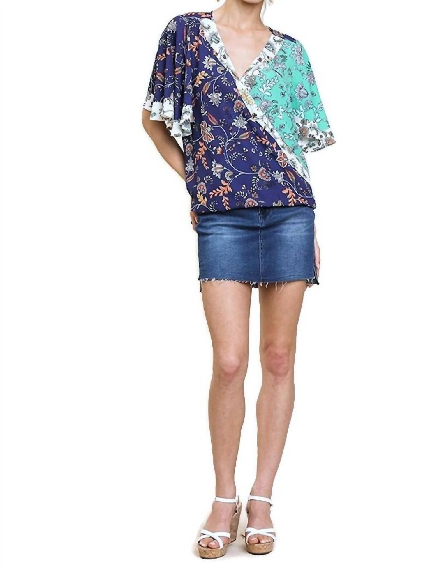 Umgee - Floral Bell Sleeve Crossbody Top