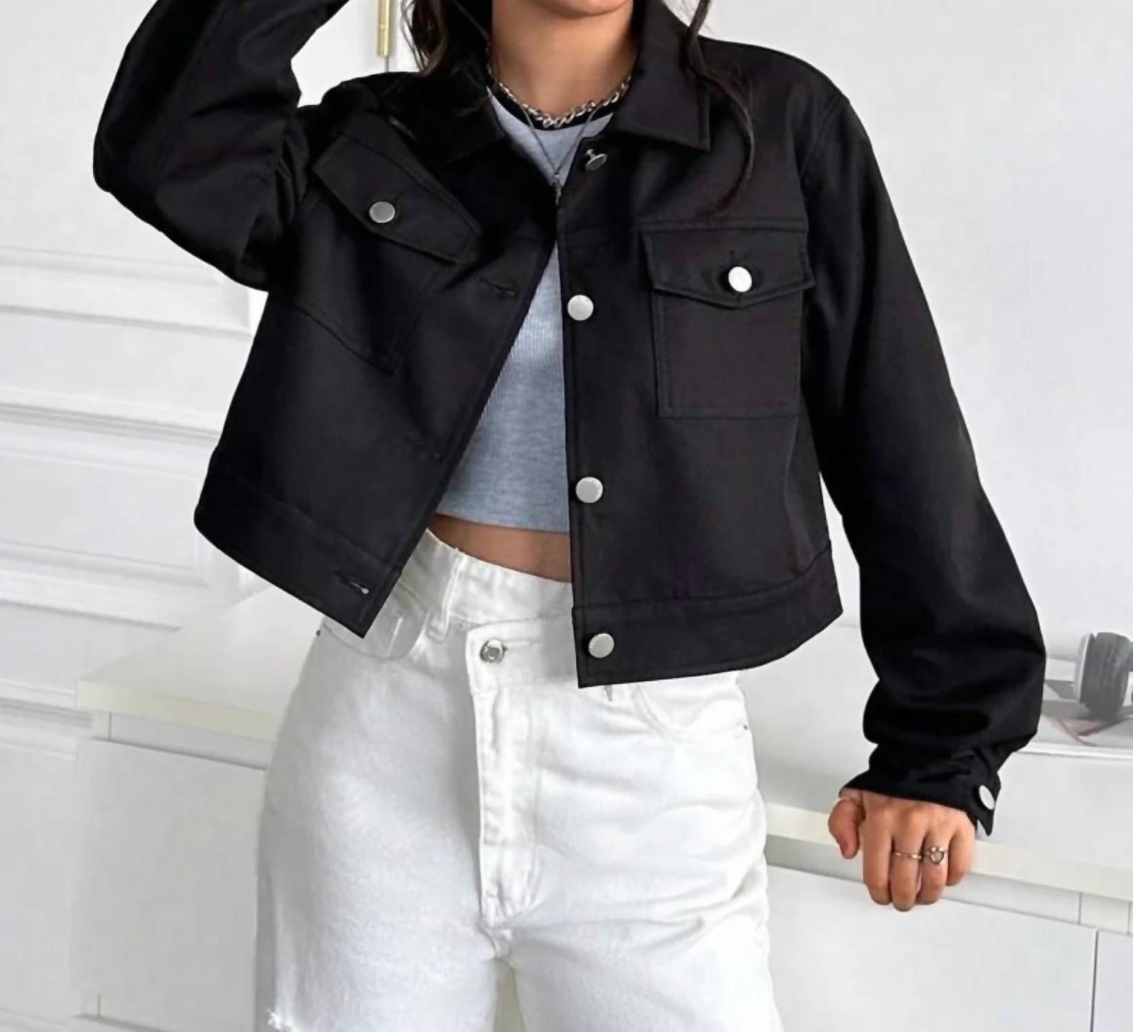 Story On - Cropped Faux Suede Jacket