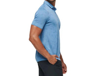 TravisMathew Warmer Tides Scoop Polo Shirt in coronet - men's shirt - detail view