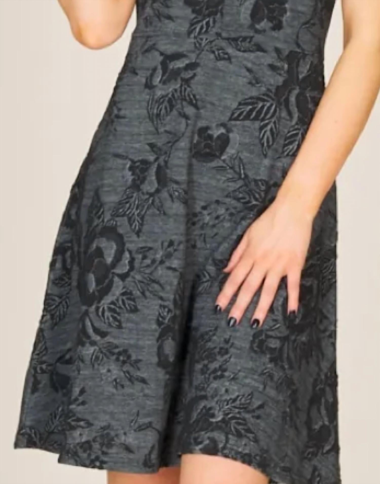 Papillon - Floral Jaquard Print 3/4 Sleeve Fit And Flare Dress