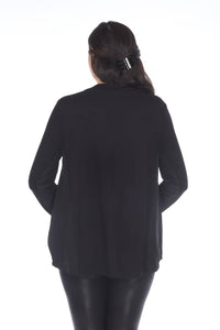 Joseph Ribkoff Mixed Panels V-neck Long Sleeve Top in black - women's blouse - view 4