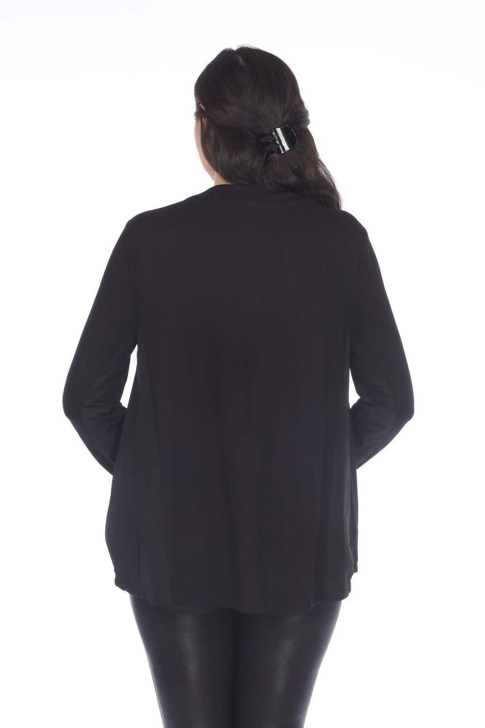 Joseph Ribkoff Mixed Panels V-neck Long Sleeve Top in black - women's blouse - view 4