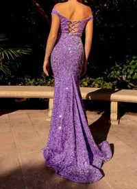 Jessica Angel - Off-shoulder Fitted Lace-up Back Sequin Dress