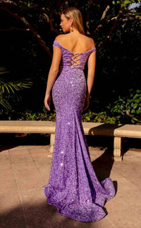 Jessica Angel - Off-shoulder Fitted Lace-up Back Sequin Dress