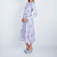 John Abgin - Mesh Floral Ruched Midi Dress