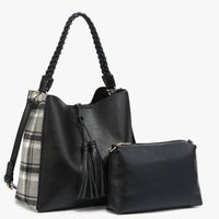 Jen & Co. - Women's Dina Plaid Contrast Tote With Tassel And Removable Pouch