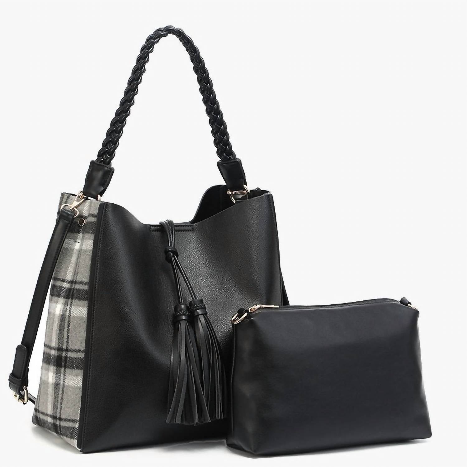 Jen & Co. - Women's Dina Plaid Contrast Tote With Tassel And Removable Pouch
