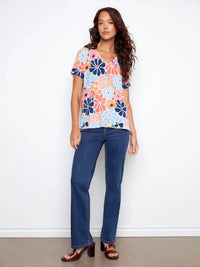 Charlie B - Printed Short Sleeve V-neck T-shirt