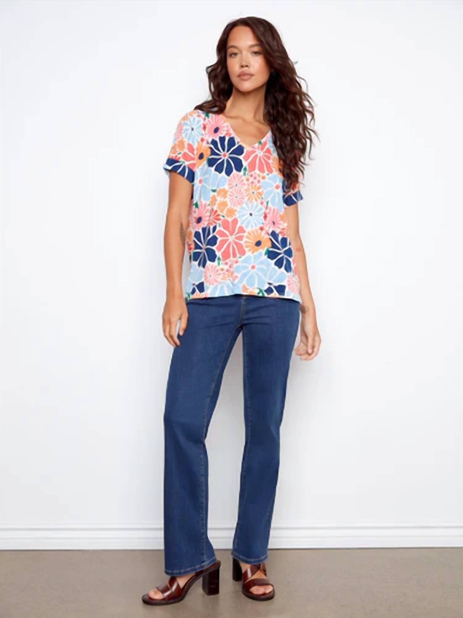Charlie B - Printed Short Sleeve V-neck T-shirt
