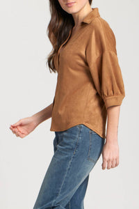 Apny - Faux Suede Blouson Blouse