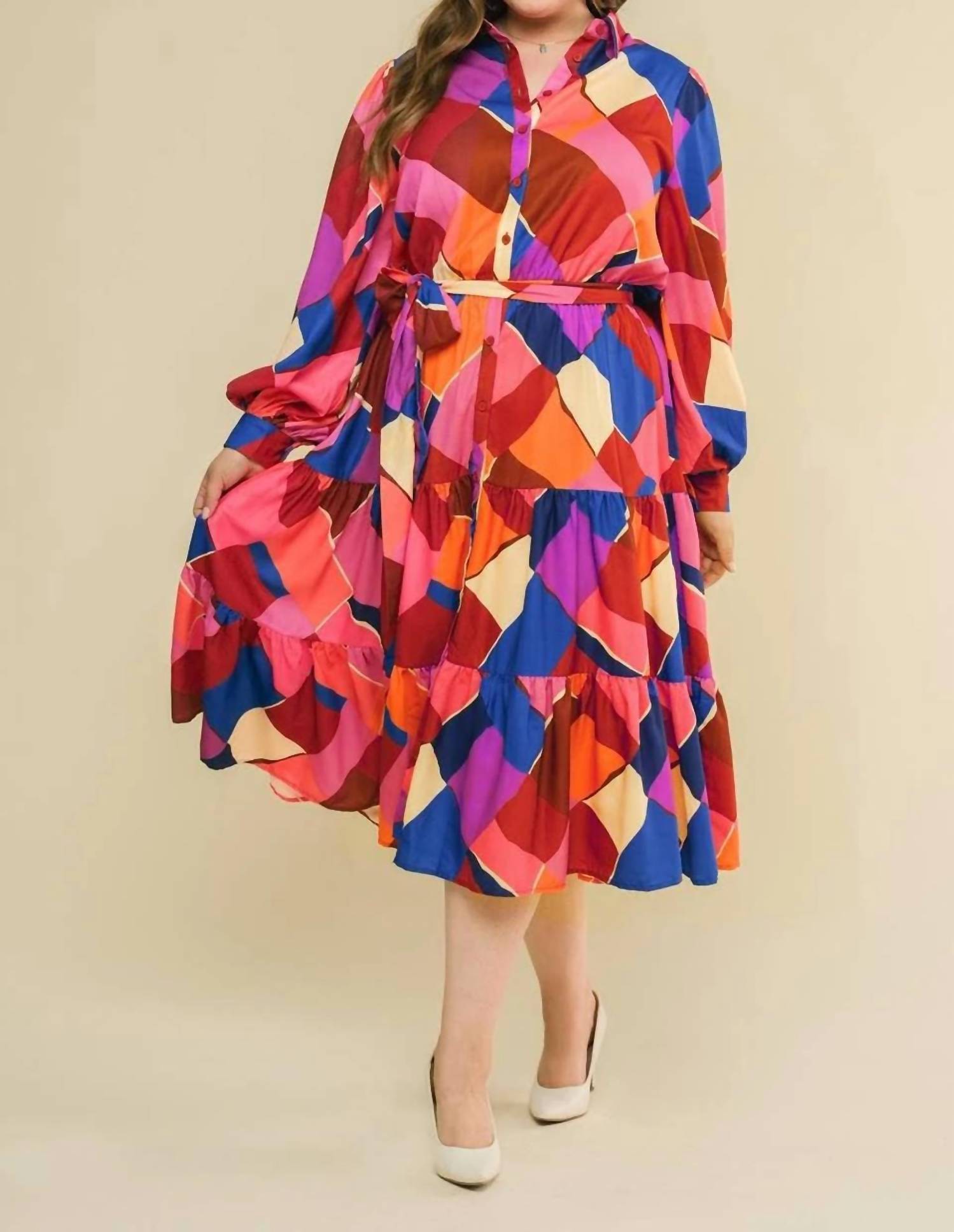 Flying Tomato - Printed Woven Midi Dress
