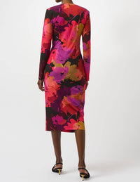Joseph Ribkoff Floral Bodycon Knee Length Dress in red multi - women's dress - detail view