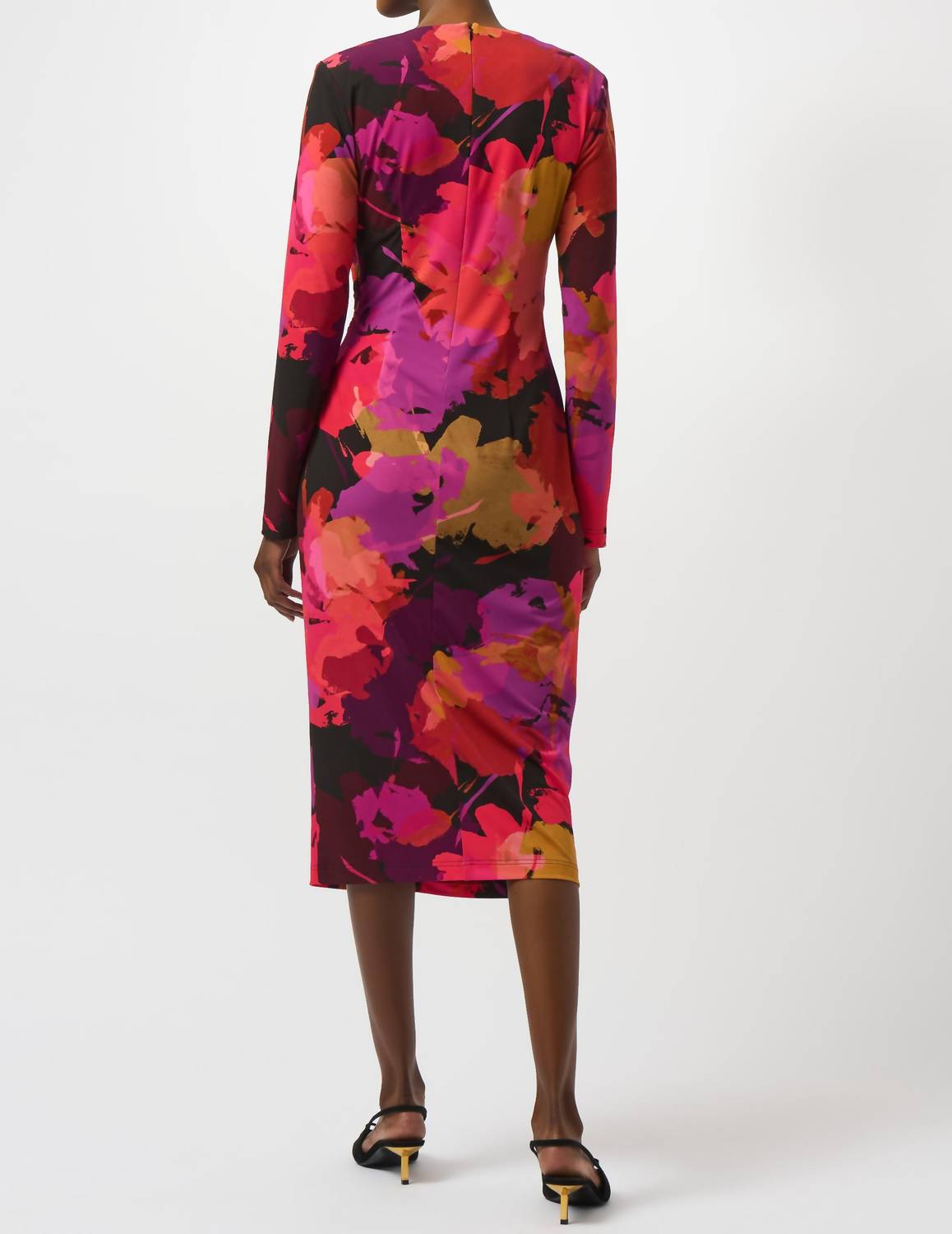 Joseph Ribkoff Floral Bodycon Knee Length Dress in red multi - women's dress - detail view