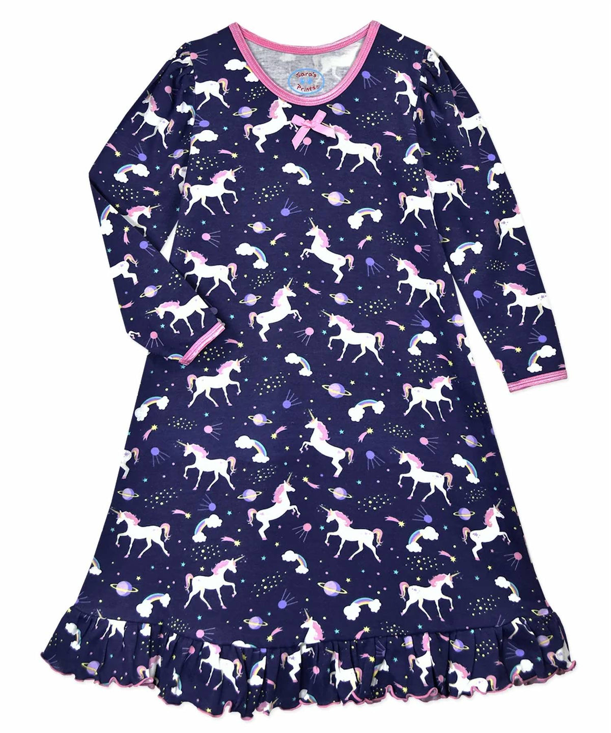 Sara'S Prints - Girl's Unicorn Dreams Long Sleeve Gown