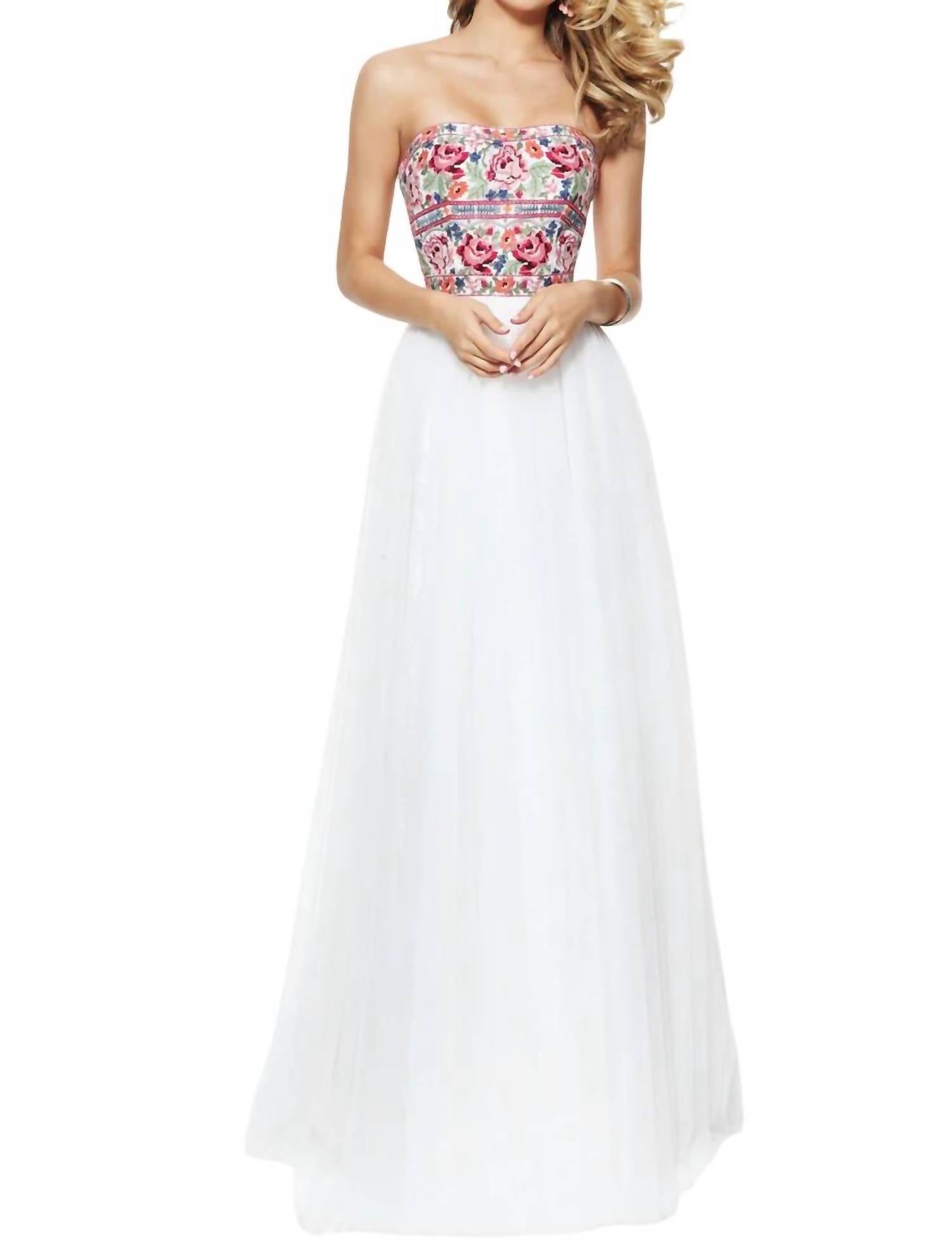 Sherri Hill - Embroidered Strapless Prom Dress