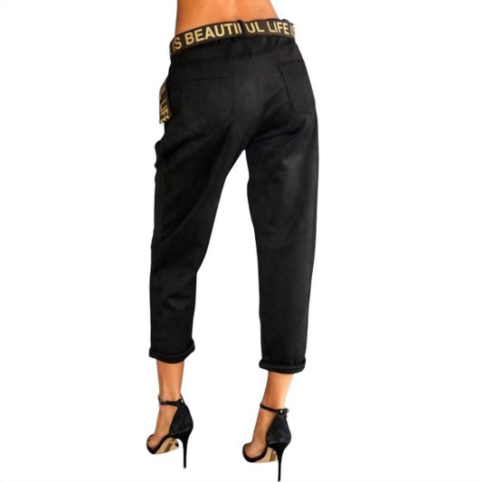 Venti6 - Renata Darted Faux Suede Elastic Waist Pant With Belt