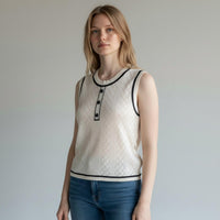 Autumn Cashmere - Cropped Boxy Two Tone Pointelle Shell Top