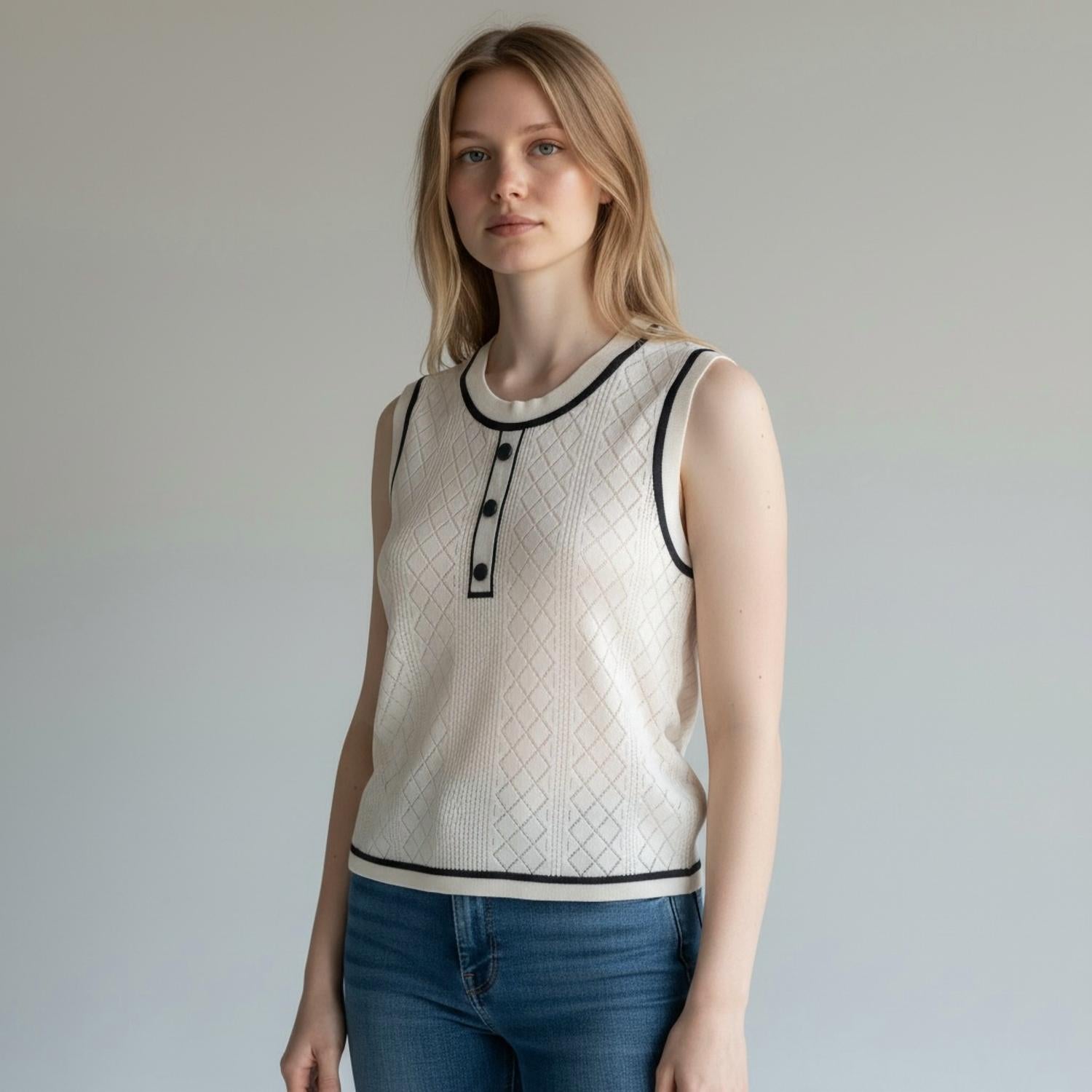 Autumn Cashmere - Cropped Boxy Two Tone Pointelle Shell Top
